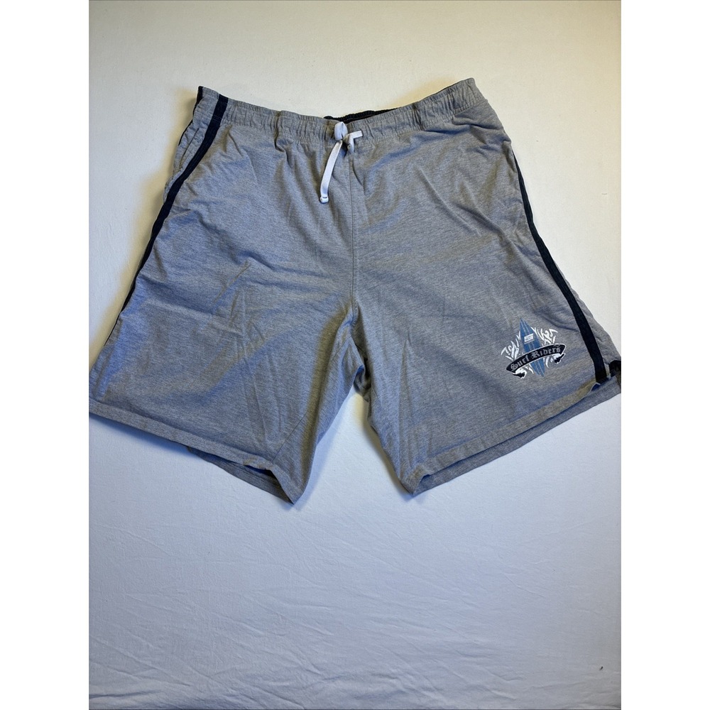 Sideout Men's Athletic Shorts Striped Grey Blue Large Draw String Pockets Soft